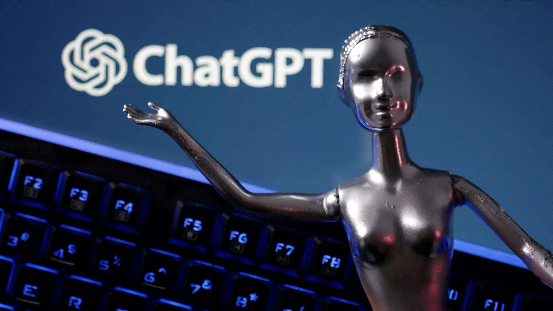 FILE PHOTO: Illustration shows ChatGPT logo and AI Artificial Intelligence words