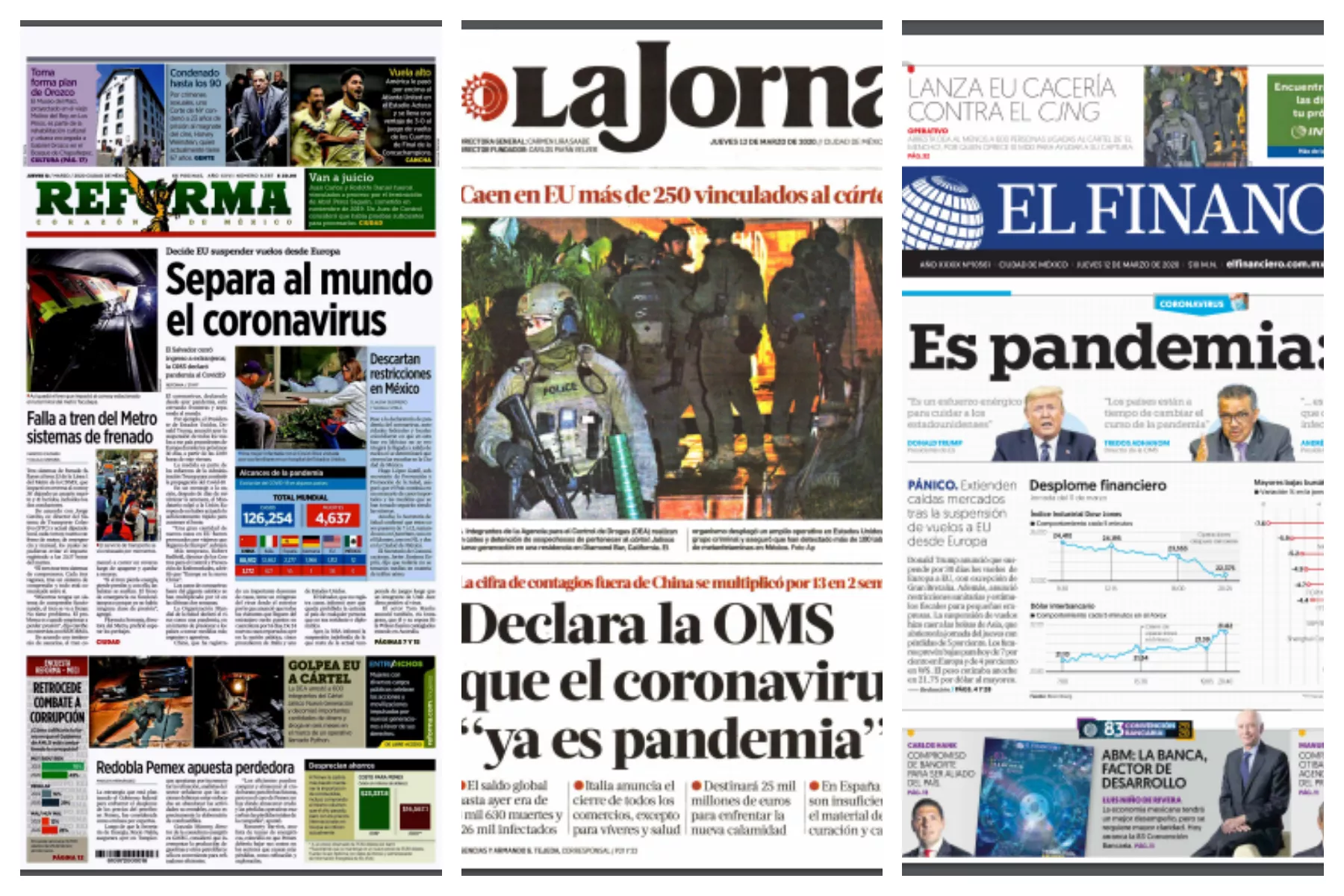 Portadas de diarios del 12 de marzo de 2020