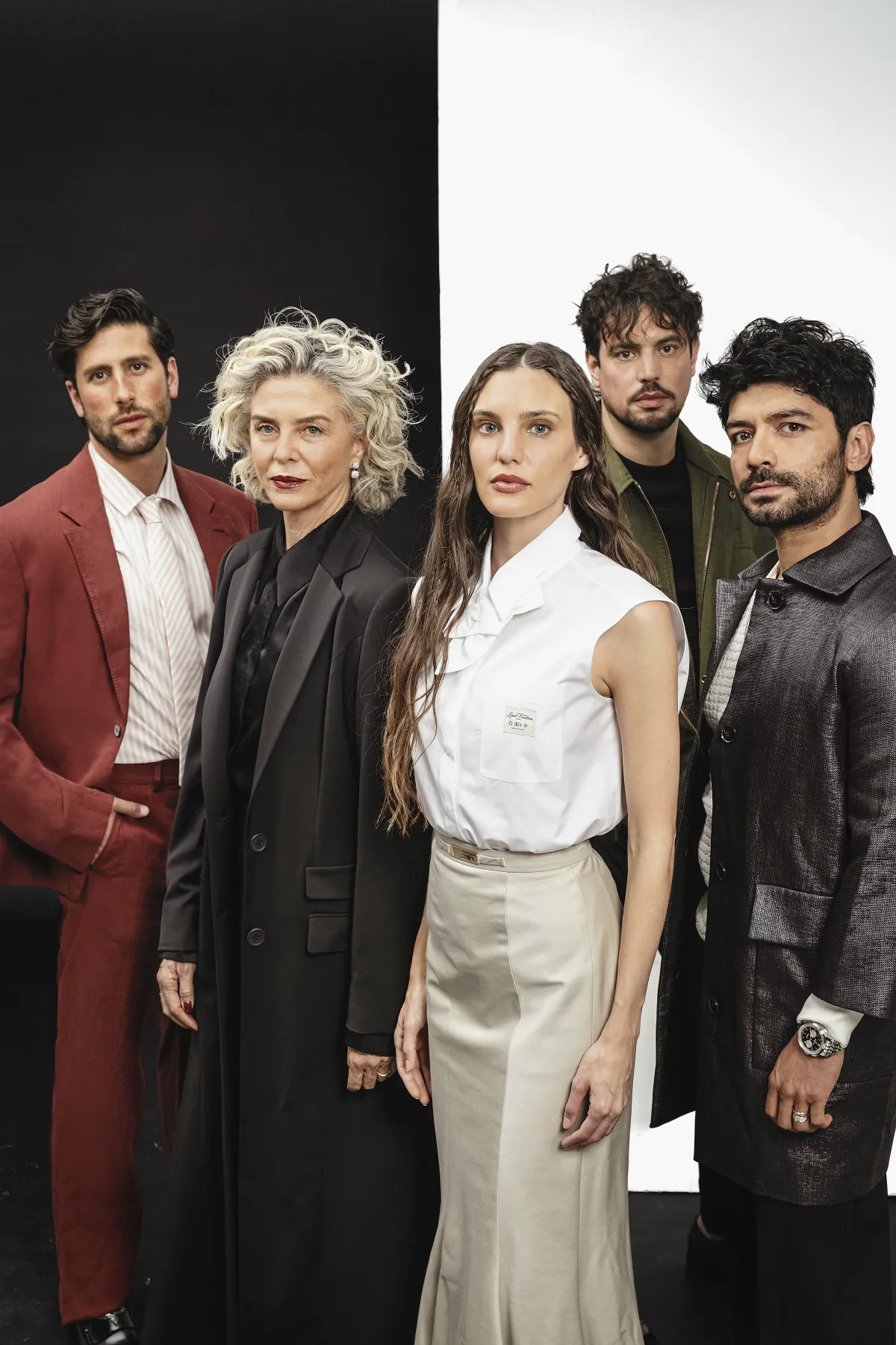 Los actores Margarita Rosa de Francisco, Macarena Achaga, Diego Klein, Christian Vázquez y Juan Pablo Castañeda , el elenco principal de Colisión. 