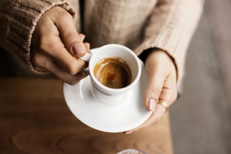 Coffee Cup, Lady's hands holding Coffee Cup, Woman holding a white mug, Espresso in white cup
