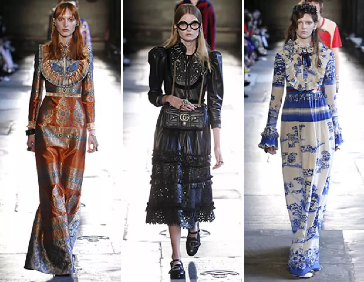 El director creativo de Gucci impuso cuellos victorianos en su colección.
