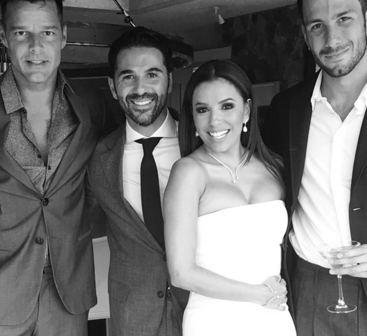 Ricky Martin con Eva Longoria y Pepe Bastón en su boda.