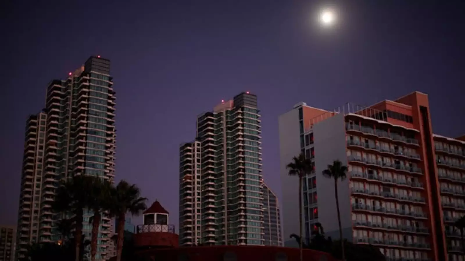 ciudad, noche, luna, california, viaje