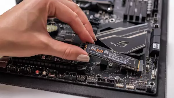 Hard disk SSD m2 on the motherboard background.