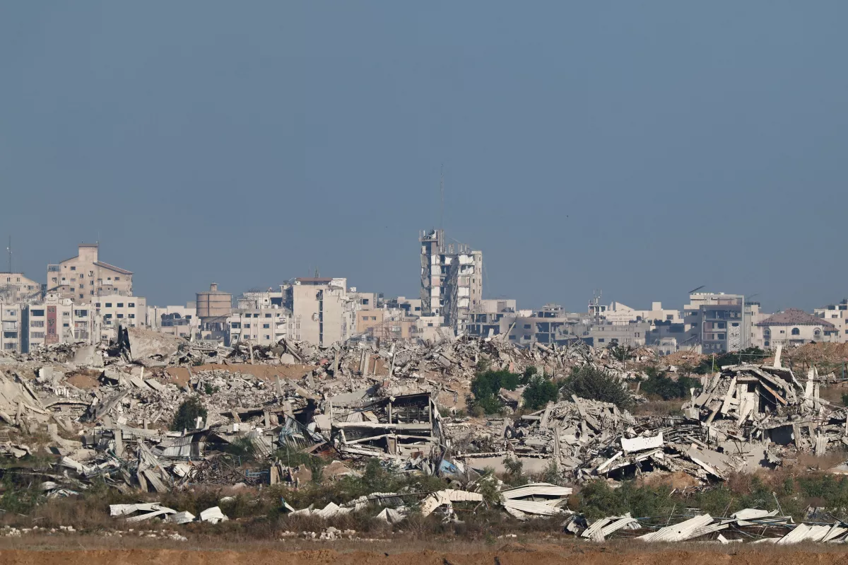 Destroyed buildings in Gaza, as seen from the Israeli side of the border with Gaza