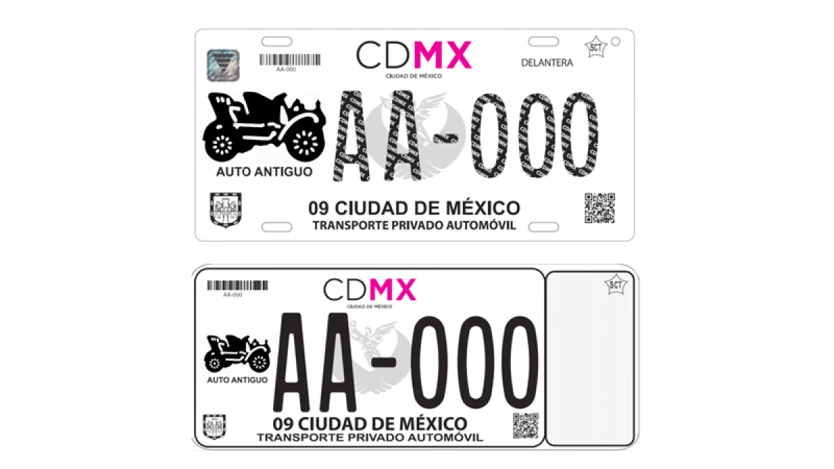 En la parte delantera las placas contendrá una imagen de un vehículo antiguo.