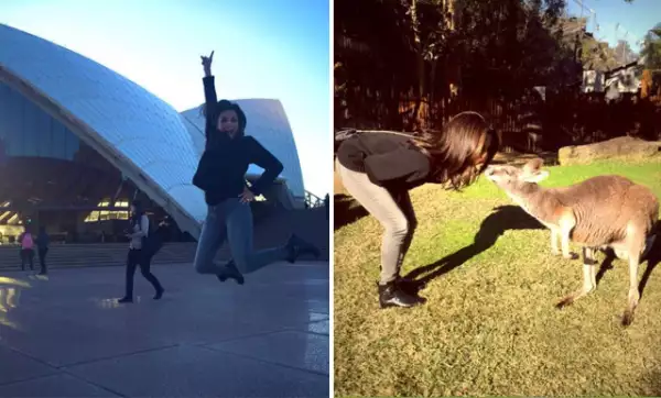 La actriz compartió estas imágenes de su visita a Australia, en donde convivió con un canguro.