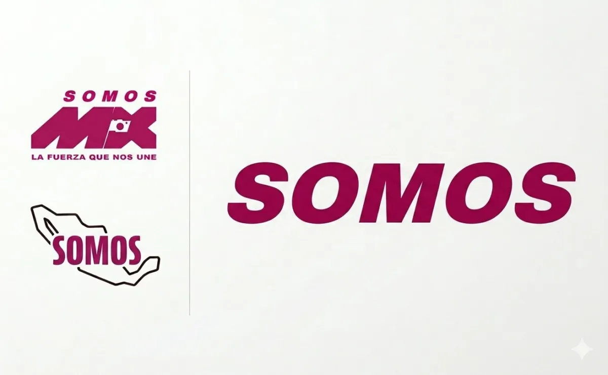 El nuevo partido Somos tuvo que modificar su identidad gráfica. Primero aparecía Somos MX en color rosa, luego la misma palabra sobre un mapa de México, al final quedó solo la palabra Somos en rosa con fondo blanco.