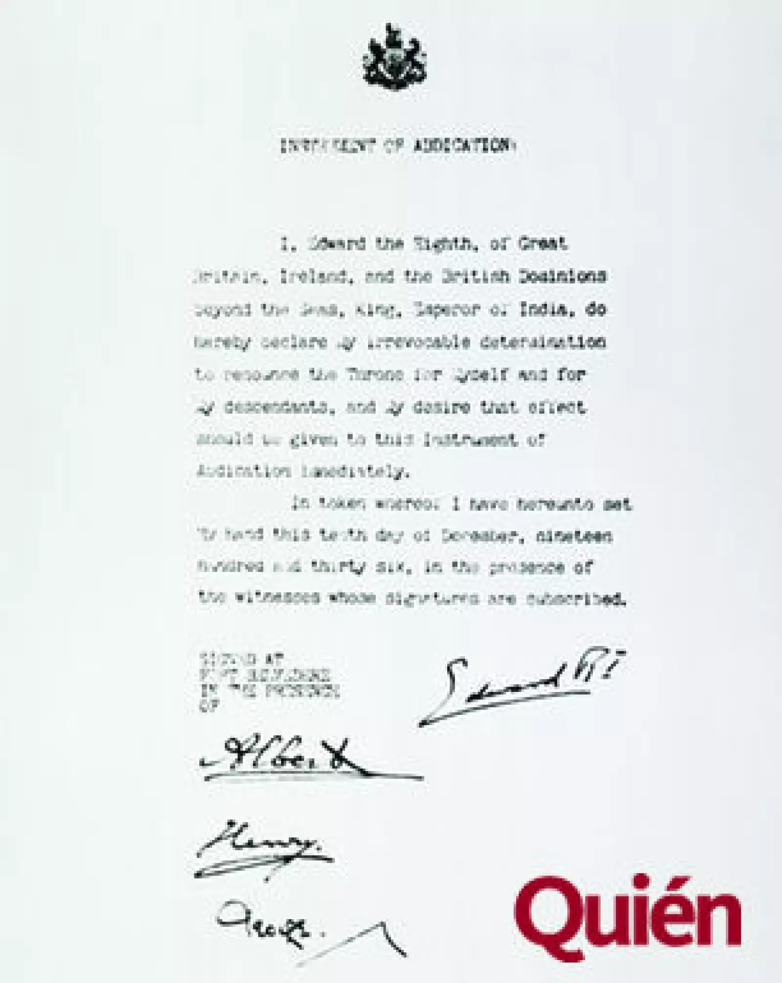 Carta de abdicación de Eduardo VIII