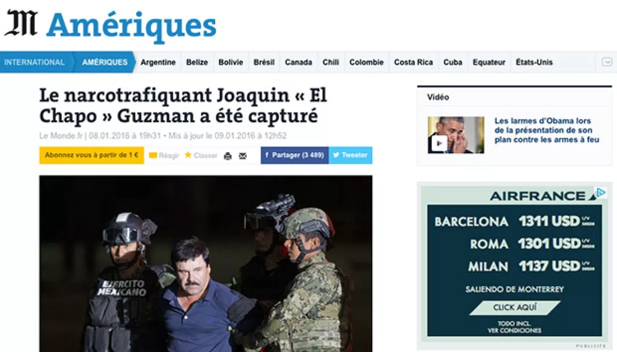 El periódico francés también cubrió la captura de 'El Chapo'.