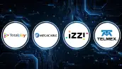 Logos de Izzi, Telmex, Totalplay y Megacable en círculos sobre un fondo azul.