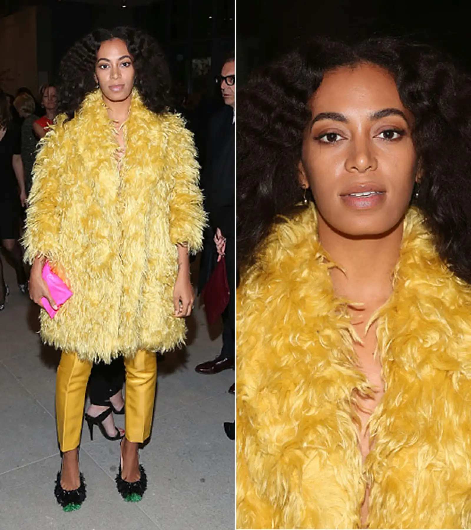 Whitney Museum Dinner by Max Mara, 2015: La cantante volvió a sacar su lado extravagante con un abrigo amarillo de peluche y pantalones de Katie Emilio. Su peló se vio más relajado y llevó un look de belleza muy natural.