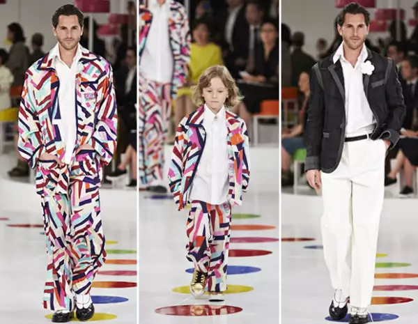 Karl Lagerfeld también presentó piezas para hombre y no pudo faltar el pequeño Hudson Kroenig que modeló dos looks.