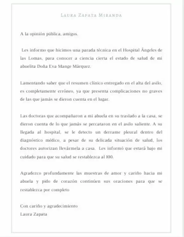Comunicado Laura Zapata.