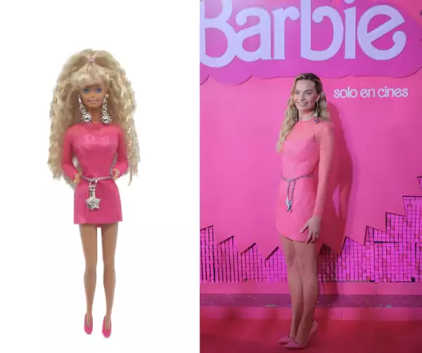 Margot Robbie usa vestido como el de Barbie.