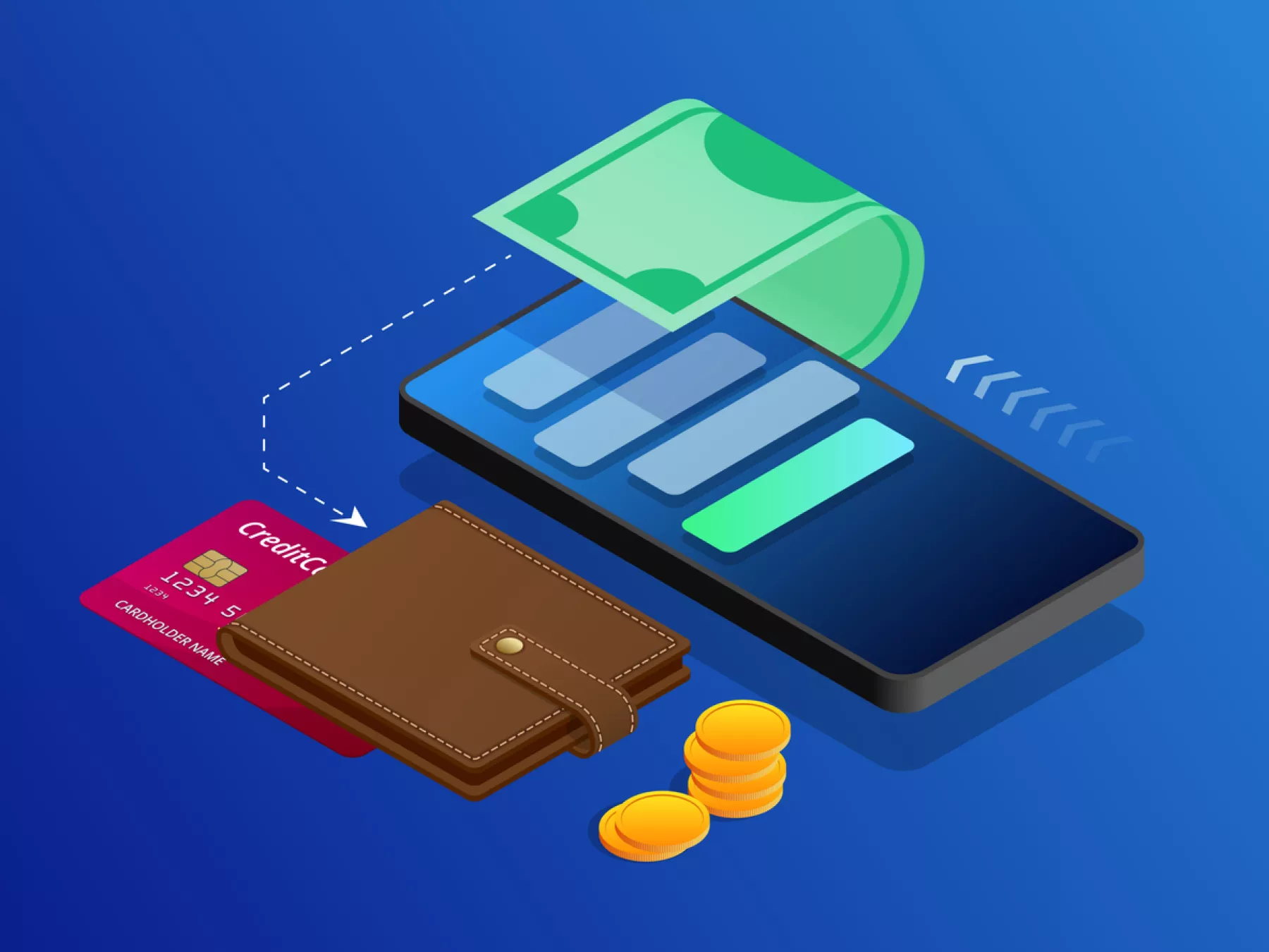 The concept of electronic Bills online payment, mobile payment, shopping, banking. Vector isometric illustration Payment Methods. Concepts web banner