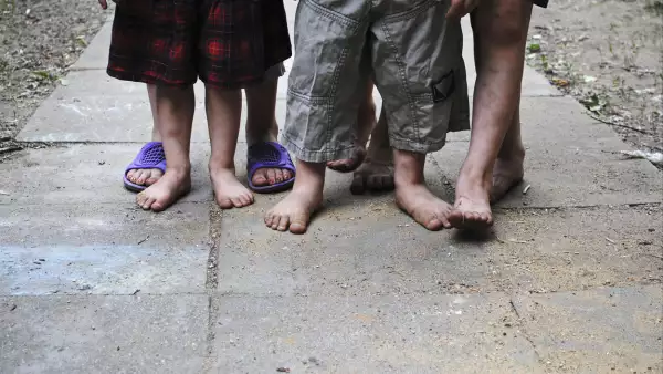 Barefoot children.