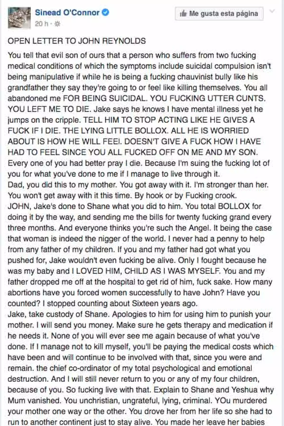 Aquí una parte de la carta que escribió a su esposo, John Reynolds.