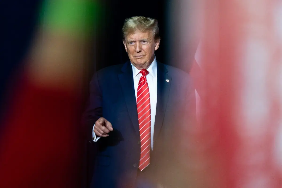 El ex presidente de Estados Unidos y aspirante a la presidencia de 2024, Donald Trump, llega a un evento de campaña en Roma, Georgia, el 9 de marzo de 2024.