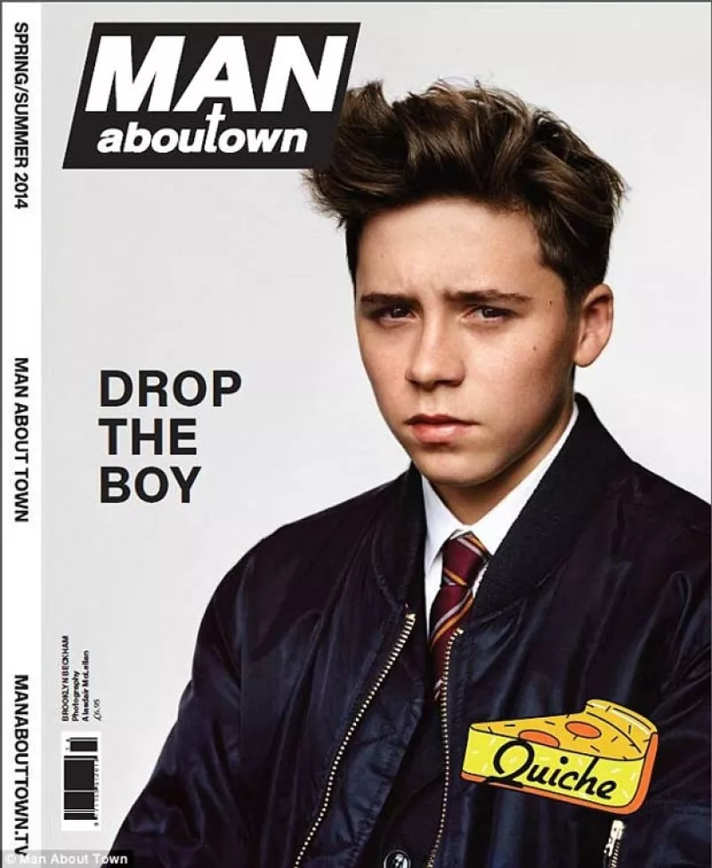 El hijo de Victoria y David, de 15 años, sigue los pasos de sus padres en el mundo de la moda y  lo hace en portada de la revista `Man About Town´.