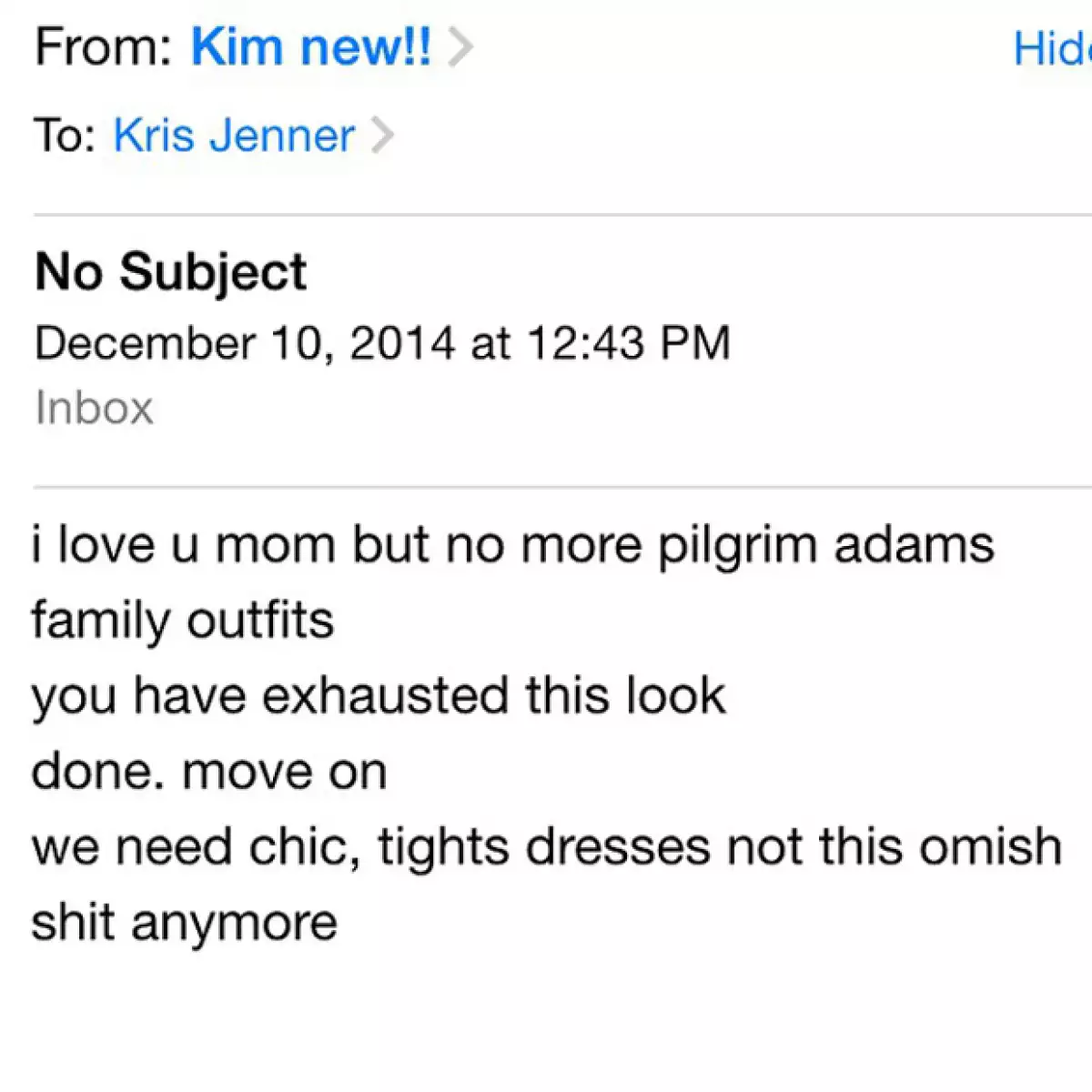 Este es el mensaje que Kim escribió a su mamá en un mail.