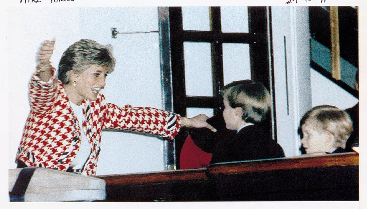 Diana Princess Of Wales Arms Outstretched Runs Forward To Sweep William To Her. Behind Him Harry Awaits His Loving Hello. It Was A Joyous Reunion For Princess Diana And Her Sons. They Had Been Apart Only 24 Hours But She Ran Across The Deck Of The Ro