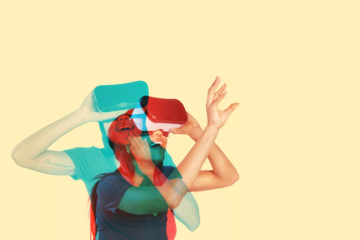 Young woman inside virtual reality
