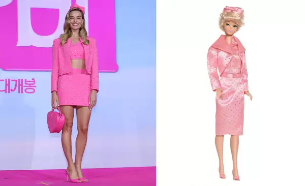 Margot Robbie replica looks de muñecas Barbie icónicas para la gira de prensa de Barbie.