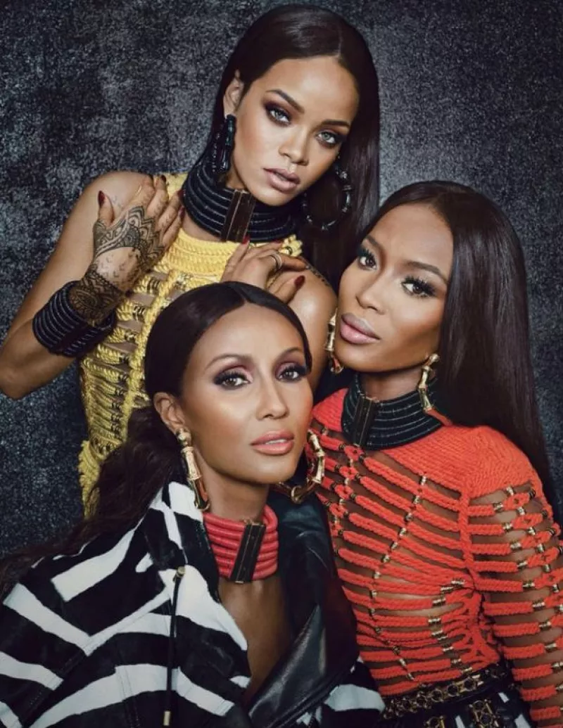 La cantante posó con las supermodelos Naomi Campbell e Iman para vestirse con Balmain y engalanar el número de septiembre de W Magazine.