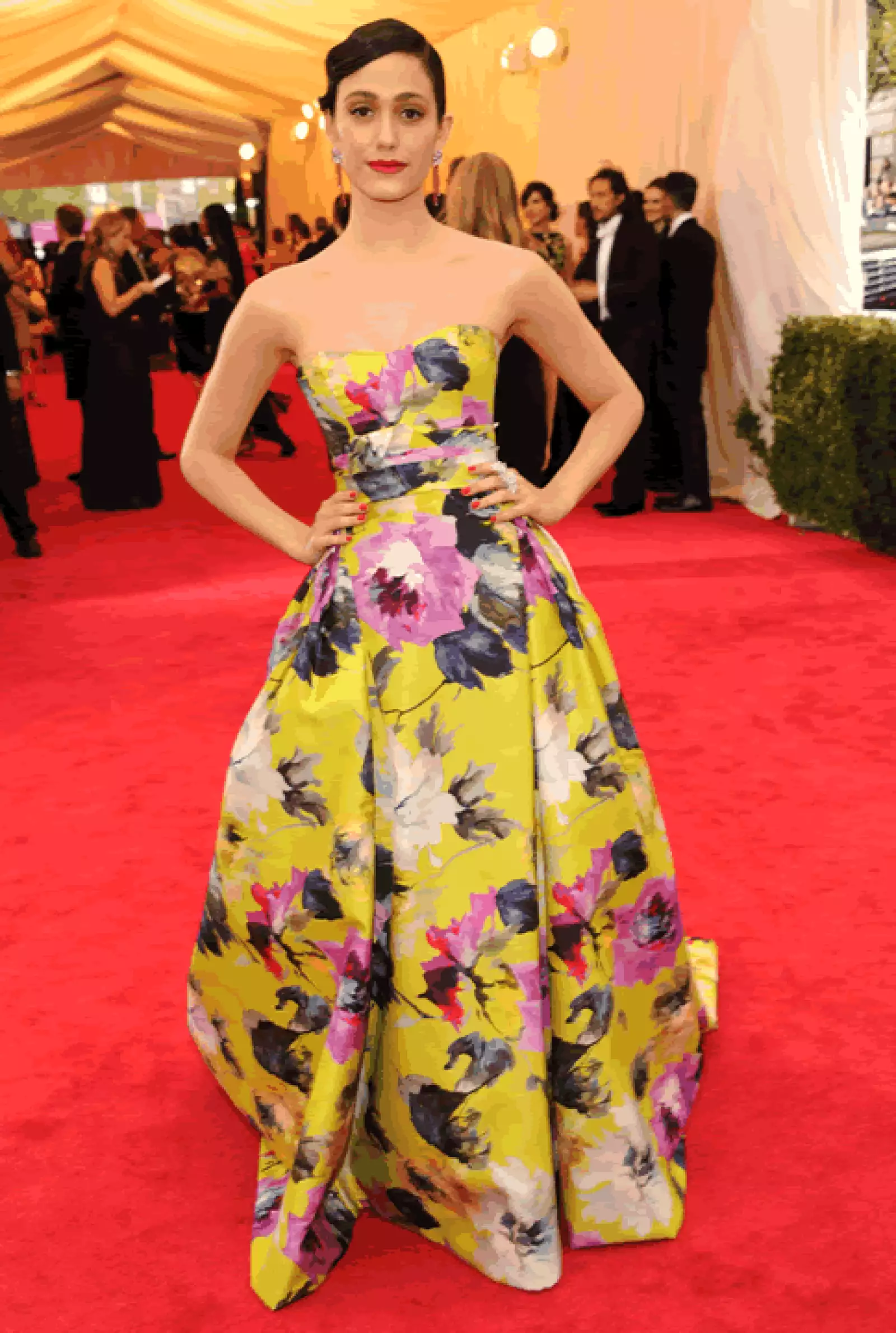 Emmy Rossum-  En un vestido floral de Carolina Herrera.