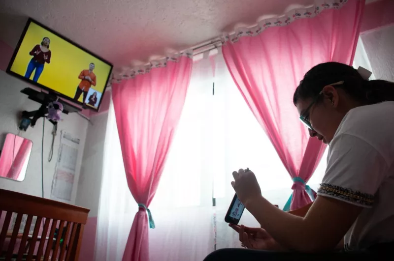 Una estudiante viendo Aprende en casa, el programa para clases por televisión en distintos canales y horarios. 