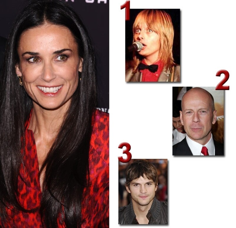 Esposo #1 Freddy Moore; esposo #2 Bruce Willis; esposo #3 Ashton Kutcher.