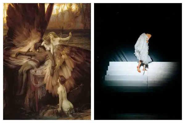 La pintura El lamento por Ícaro de Herbert James Draper junto al momento climático del Lux Tour. 