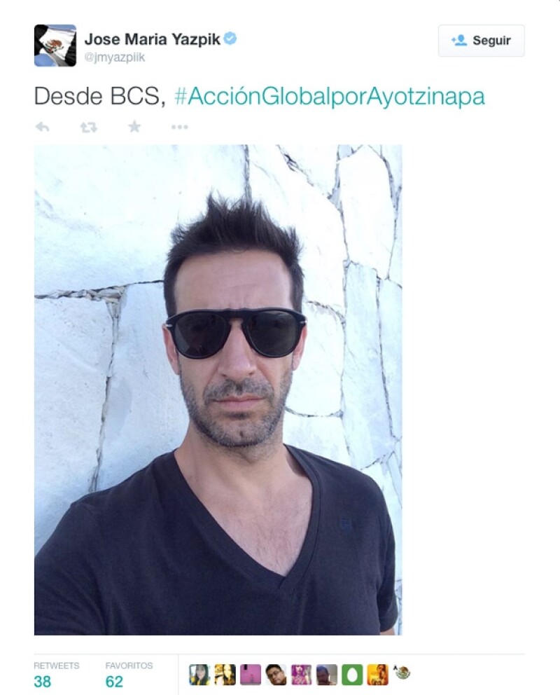 José María Yazpik apoyando a la causa por los estudiantes desaparecidos.