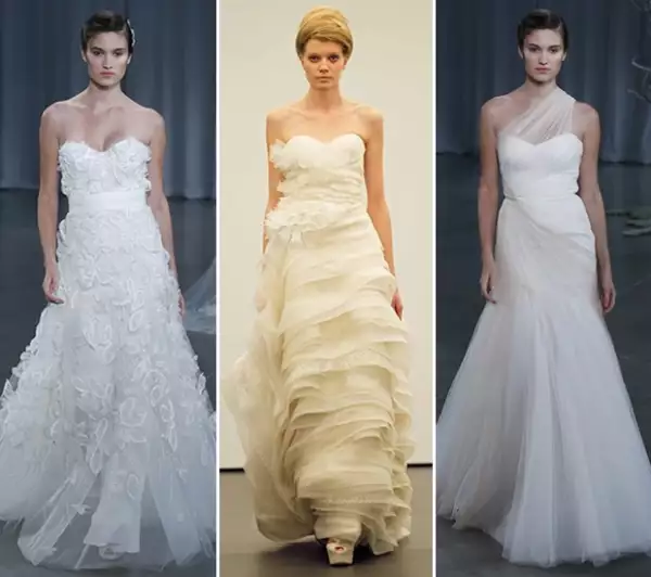 El estilo romántico y con aplicaciones de encaje o transparencias ha sido característico de Jessica este año. Vera Wang y Monique Lhuillier son ideales.
