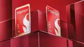 Chip Snapdragon 8 Elite, de Qualcomm, sobre un fondo de color rojo,.