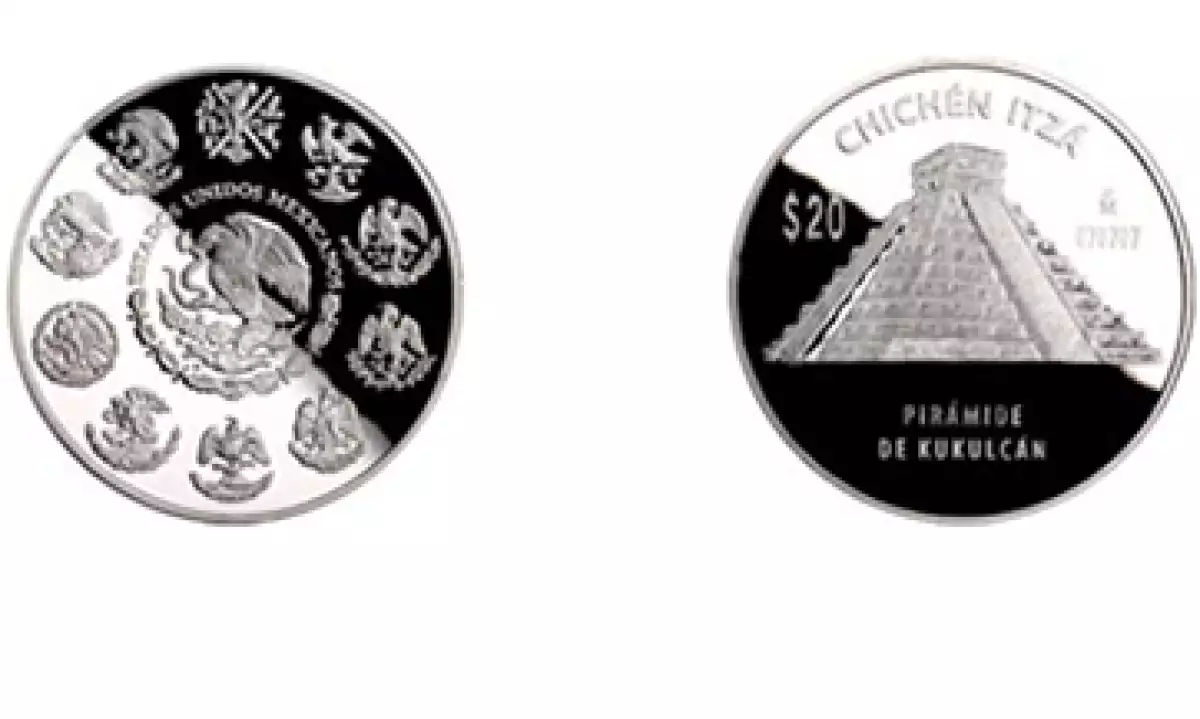 La moneda Pirámide de Kukulcán de cinco onzas de plata. (Foto: Cortesía de Banxico)