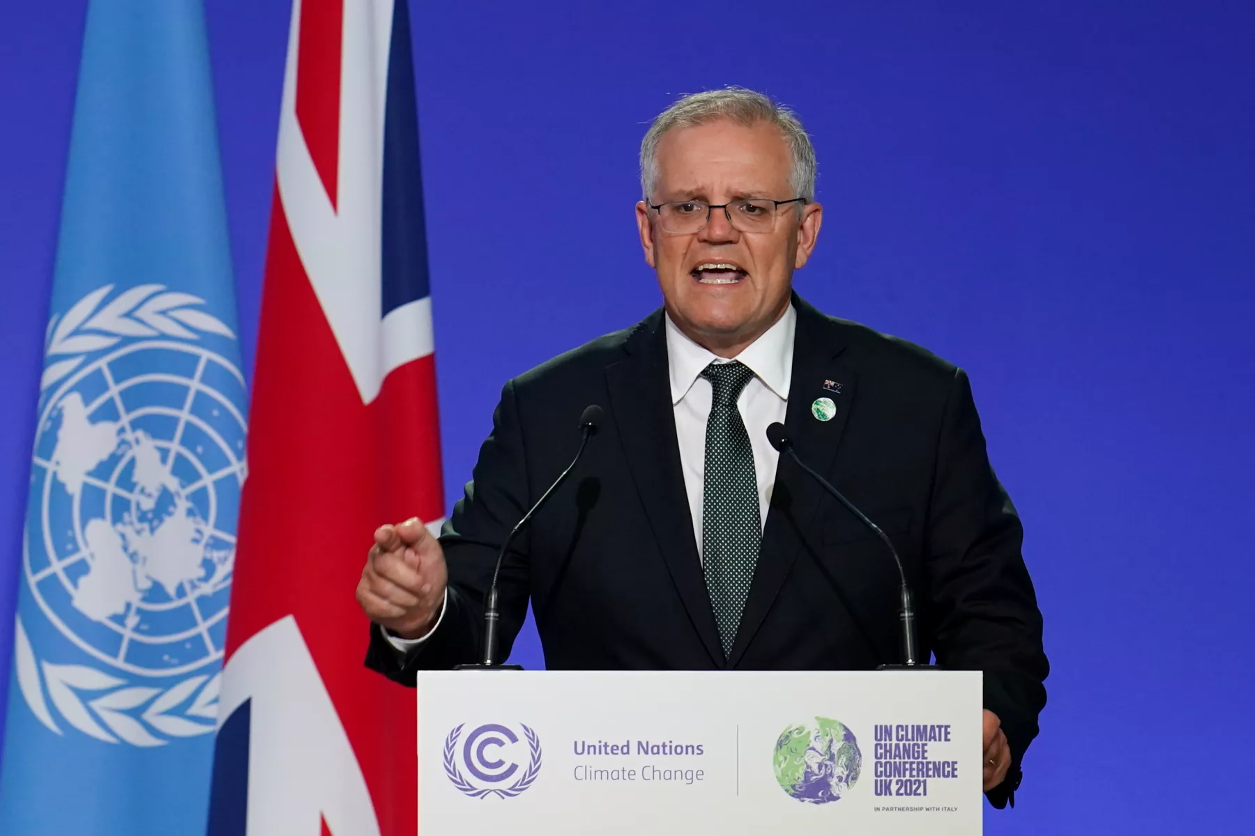 El primer ministro de Australia, Scott Morrison habla en la COP26 de Glasgow. 