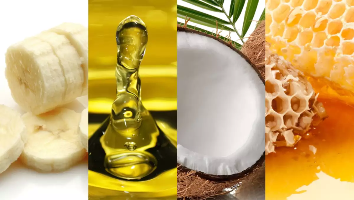 Usa plátano, aceite de oliva, de coco y miel.
