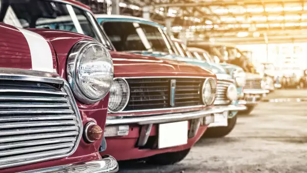 Row of classic vintage cars