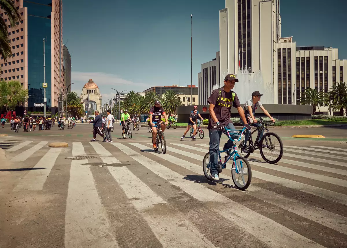 Bicycle riding in the business district of Mexico City, Mexico.