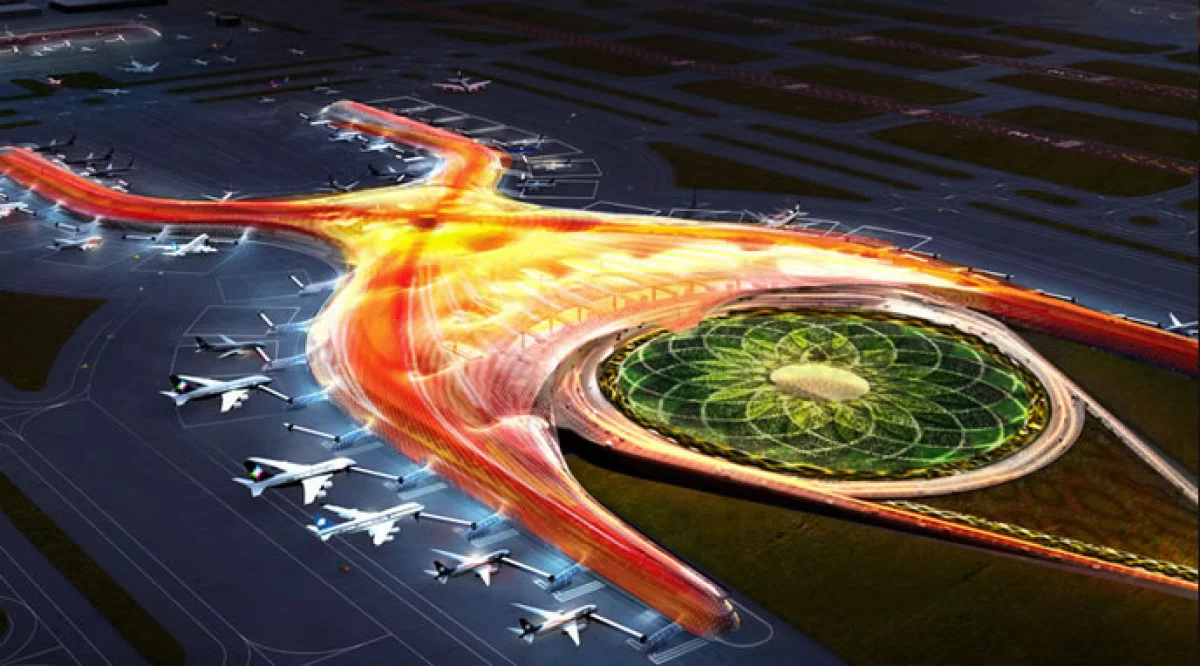 Una ilustración de cómo se verá el edificio del aeropuerto de la Ciudad de México.