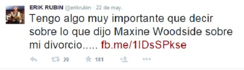 A horas de que se supiera la noticia sobre una posible separación, Erik respondió a la conductora de espectáculos con un tuit.