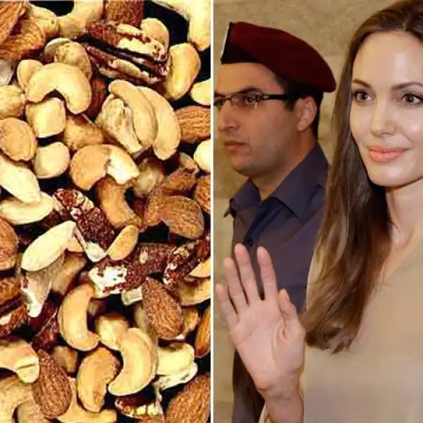 Angelina Jolie siempre lleva una colación de nueces y almendras para calmar el hambre.