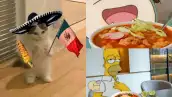 En la imagen, dividida en tres, se observan memes sobre el 15 de septiembre: un gatito con sombrero, a Homero Simpson comiendo pozole y a un Pokemon a punto de echarse también un pozole. 