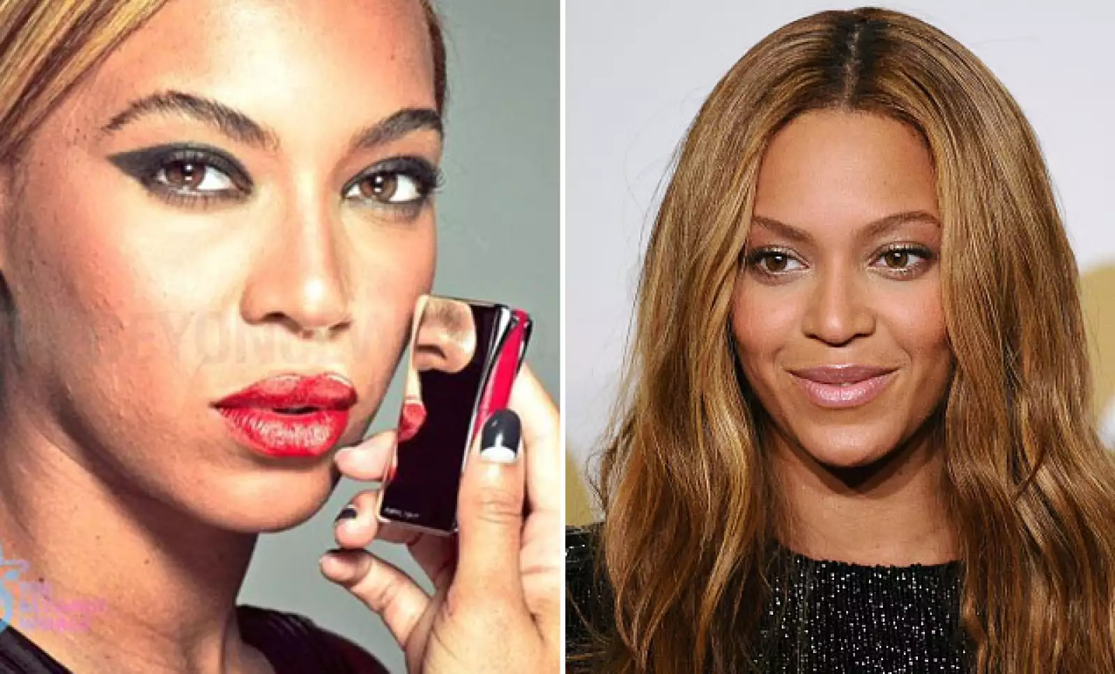 Hace unas horas fueron filtradas las fotos de Beyoncé sin retocar, y aunque el cambio es evidente, el maquillaje la hizo lucir completamente distinta.