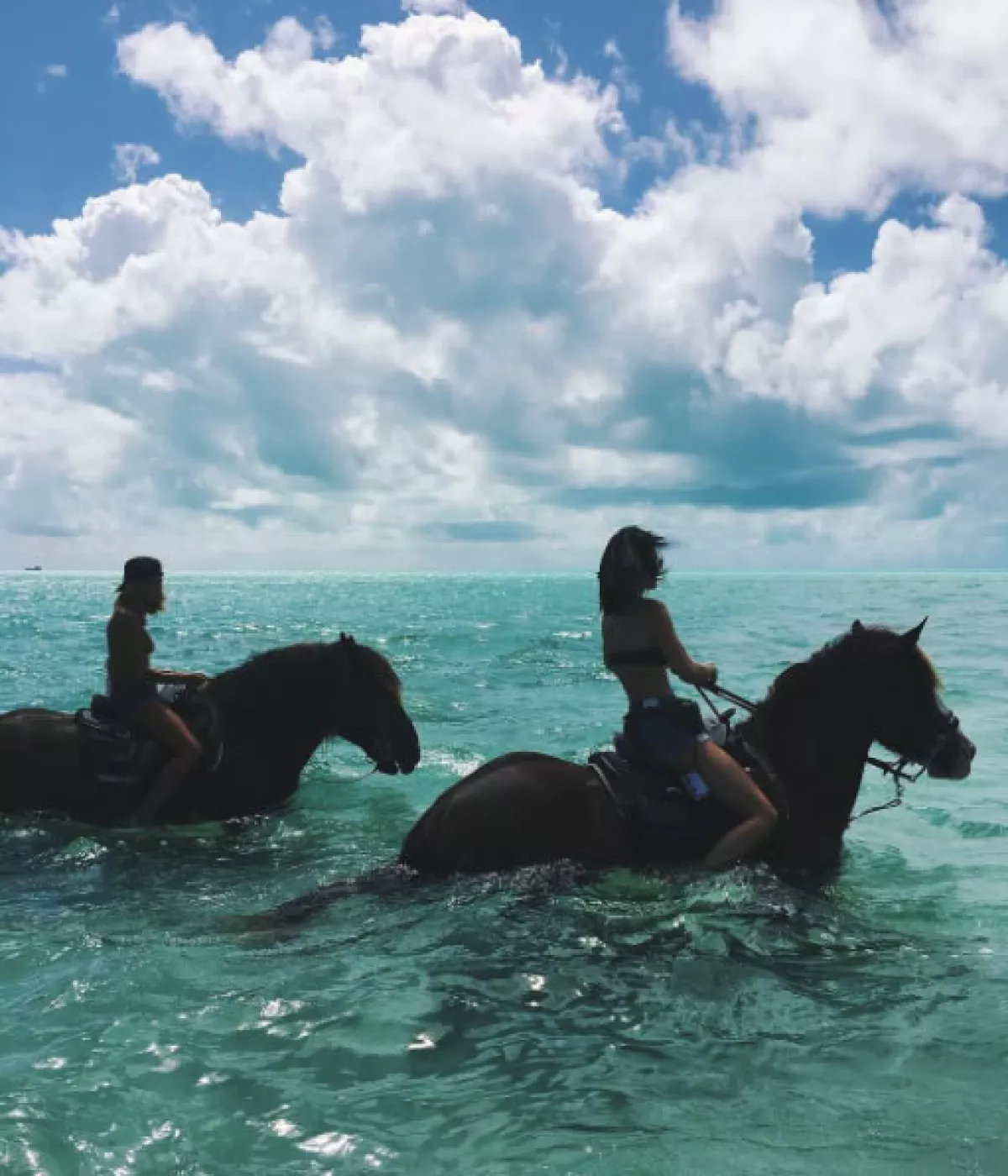 Pasearon en el mar con caballos.
