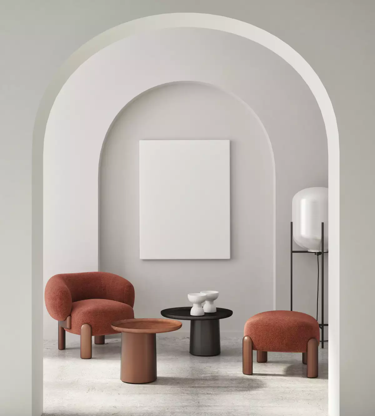 mock up poster frame in modern interior background, scandinavian style, 3D render