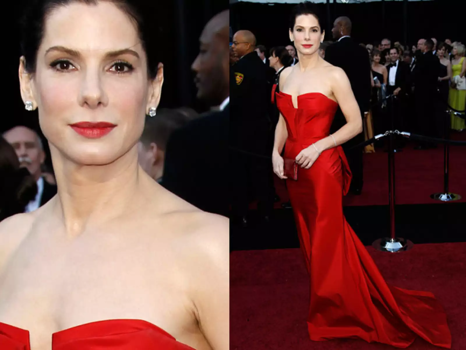 Sandra Bullock en Vera Wang y joyas de Harry Winston.