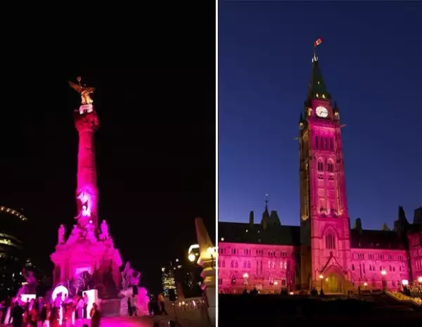 Así se pinta el Ángel de la Independencia en México y El Parlamento en Canadá.
